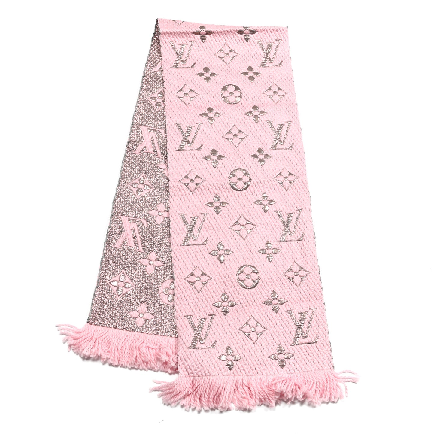 Wool Silk Logomania Shine Scarf Pink