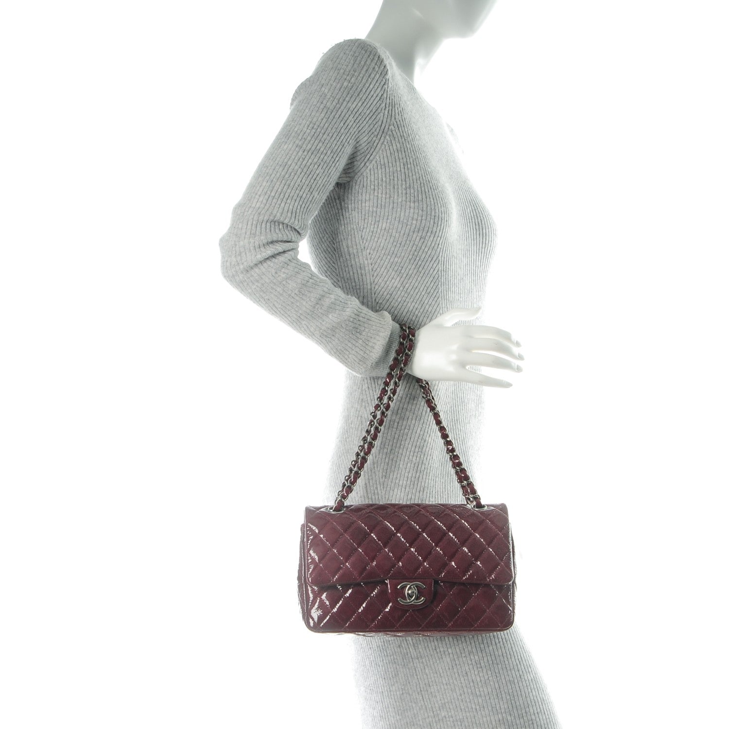 Chanel Distressed Patent Quilted Medium Double Flap Bordeaux 2 of 8