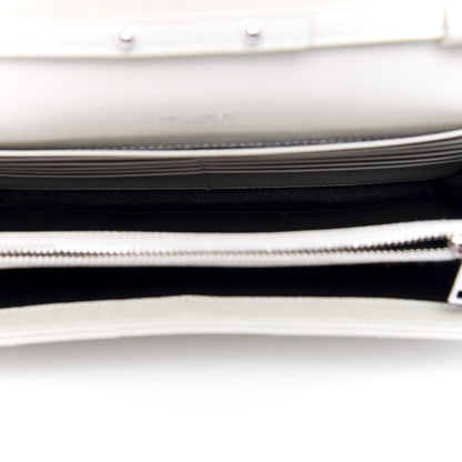 Saint Laurent Grain De Poudre Matelasse Chevron Monogram Chain Wallet Icy White 4 of 9