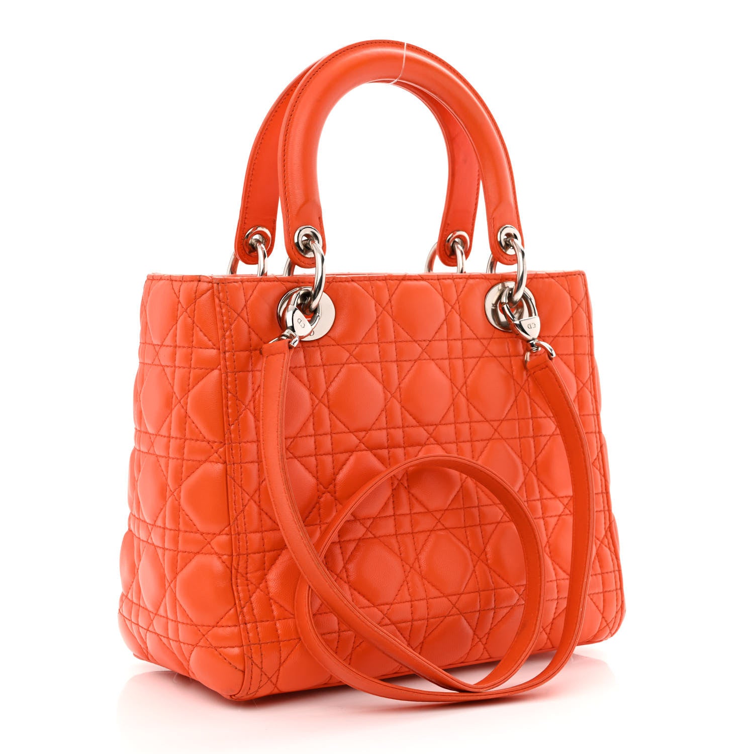 Christian Dior Lambskin Cannage Medium Lady Dior Orange 3 of 18