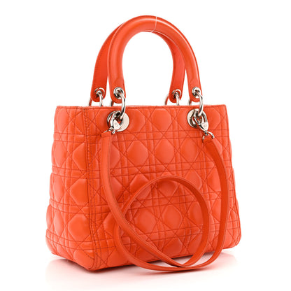 Christian Dior Lambskin Cannage Medium Lady Dior Orange 3 of 18