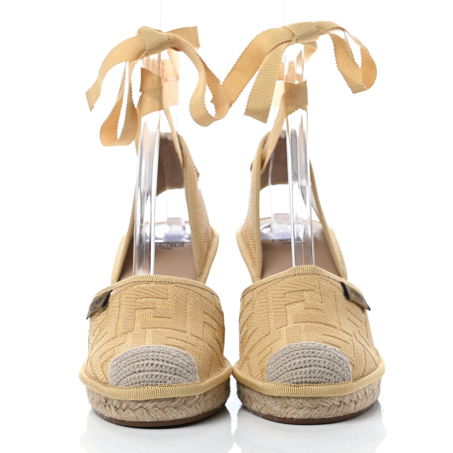 Rafia FF Embroidered Roma Ankle Wrap Espadrille Wedges 36 Natural