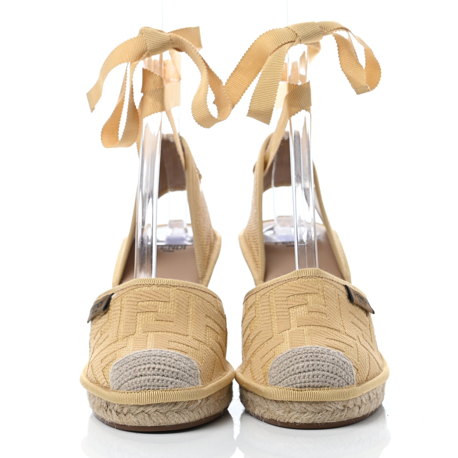 Fendi Rafia FF Embroidered Roma Ankle Wrap Espadrille Wedges 36 Natural 2 of 4