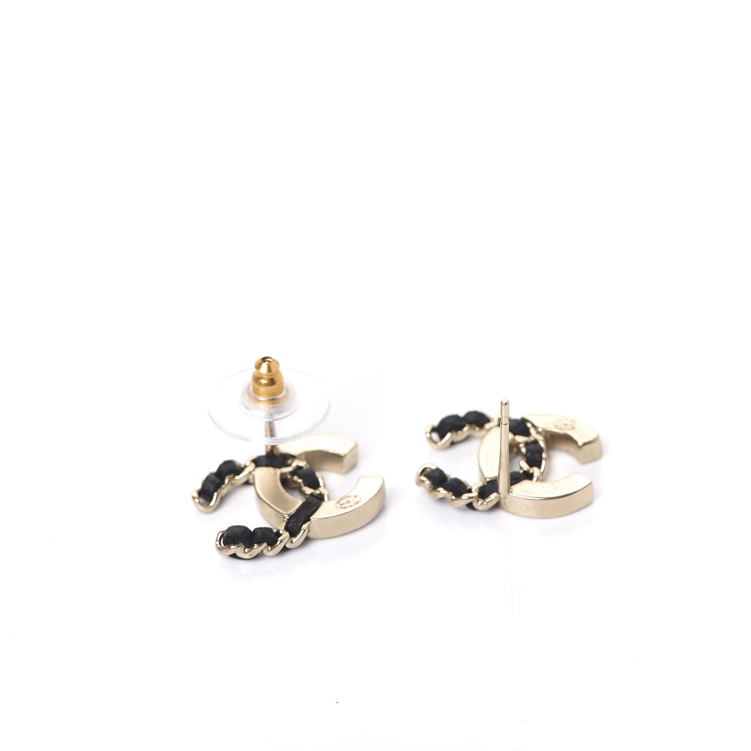 Chanel Crystal Baguette Lambskin Chain CC Vintage Allure Stud Earrings Black Gold 3 of 5