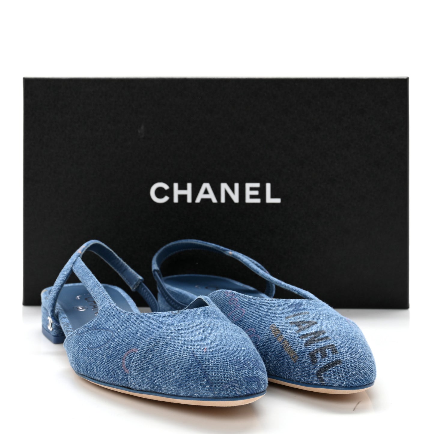 Denim Cap Toe CC Slingback Flats 37.5 Light Blue Multicolor