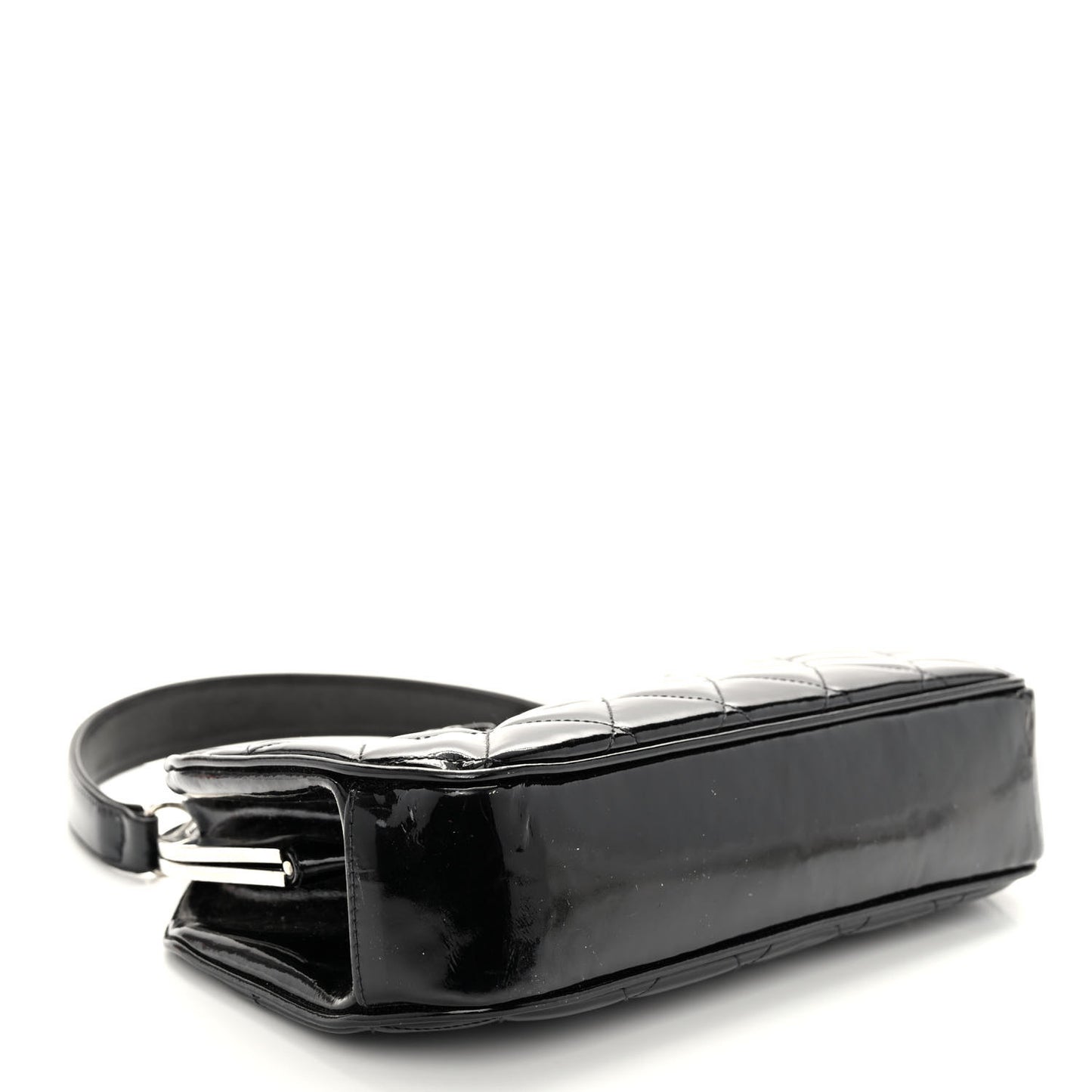 Patent Quilted Kisslock Frame Bag Black