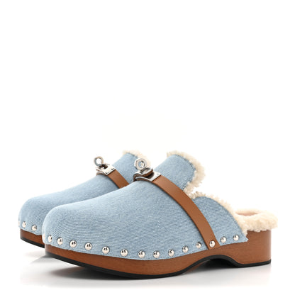 Hermes Denim Wool Carlotta Mules 35 Bleu Clair Naturel 3 of 9