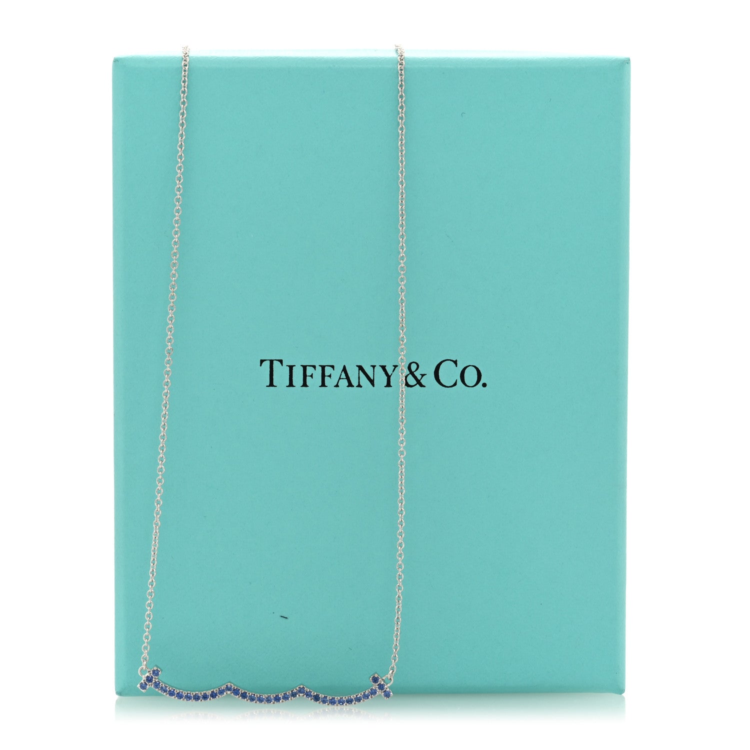 Tiffany 18K White Gold Blue Sapphire Wave Pendant Necklace 5 of 5