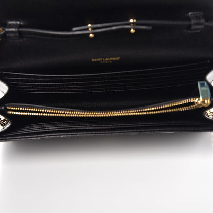 Saint Laurent Grain De Poudre Matelasse Chevron Monogram Chain Wallet Black 5 of 8