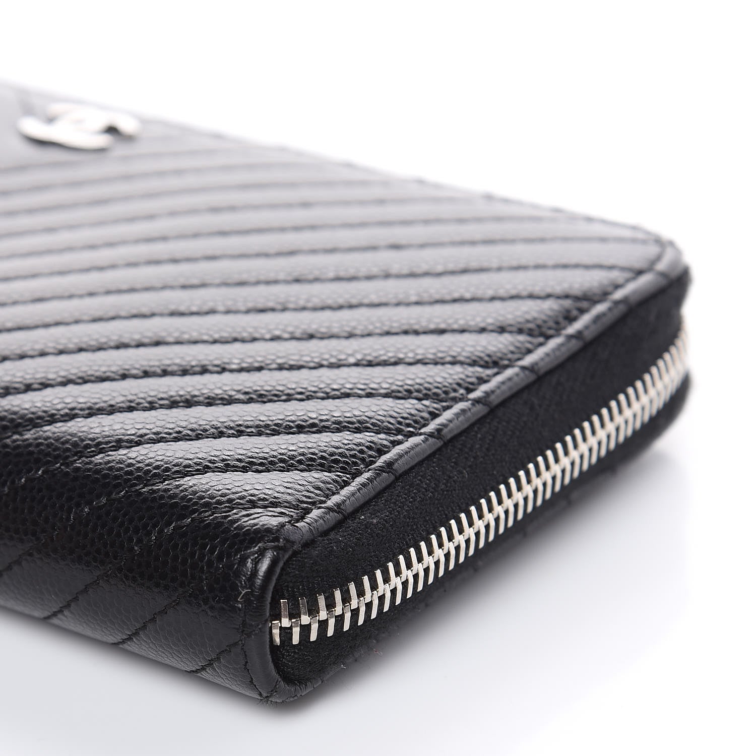 Chanel Caviar Chevron Quilted Large Gusset Zip Around Wallet Black 11 of 11