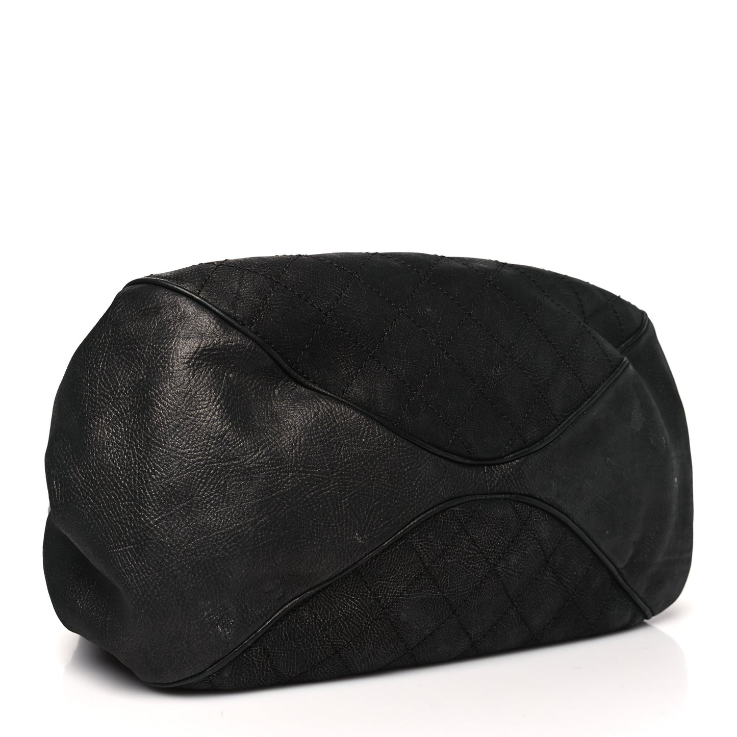 Iridescent Grained Calfskin Stitched Accordion Tote Dark Grey