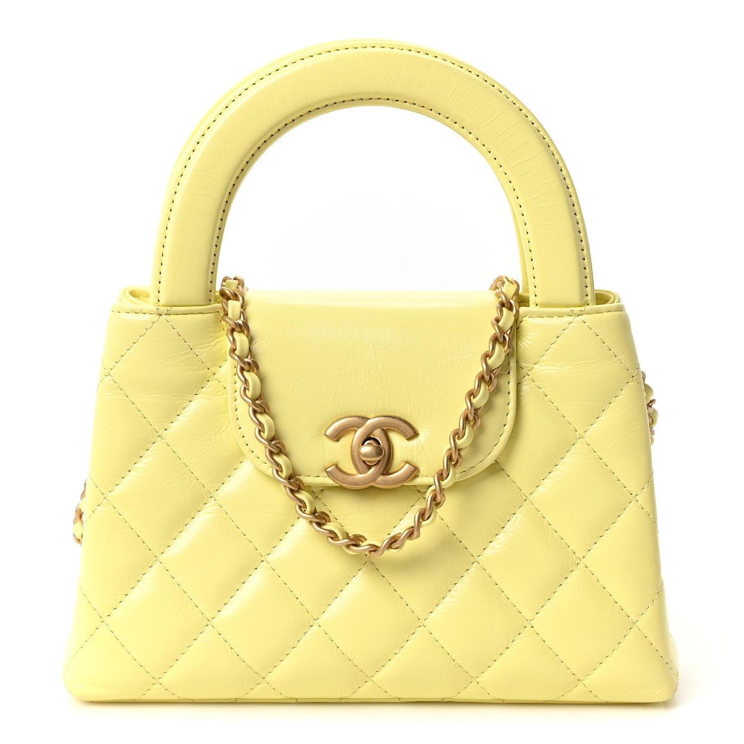 Chanel Shiny Aged Calfskin Quilted Nano Kelly Shopper Light Yellow 1 of 10