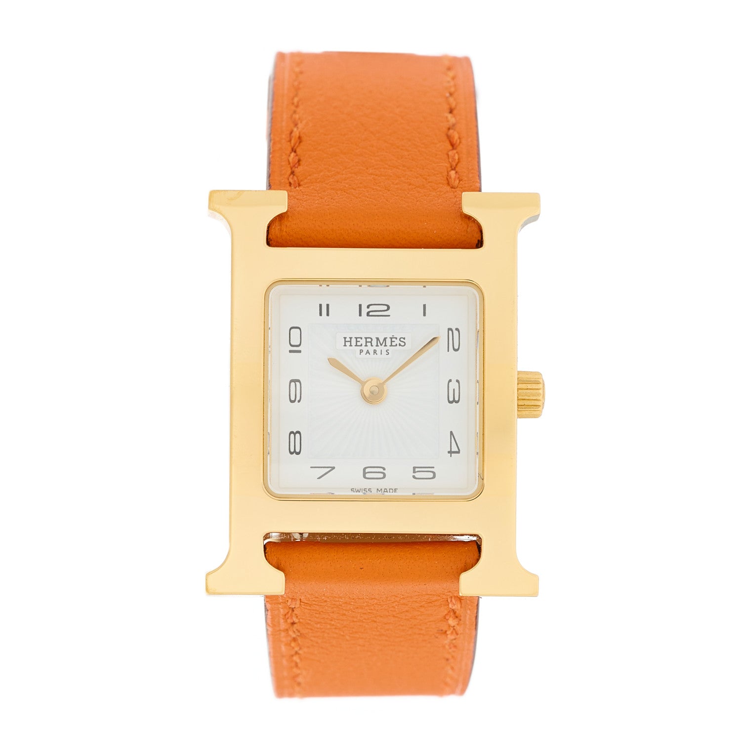 Hermes Stainless Steel Swift 21mm Heure H Hour Quartz Watch Orange 1 of 5