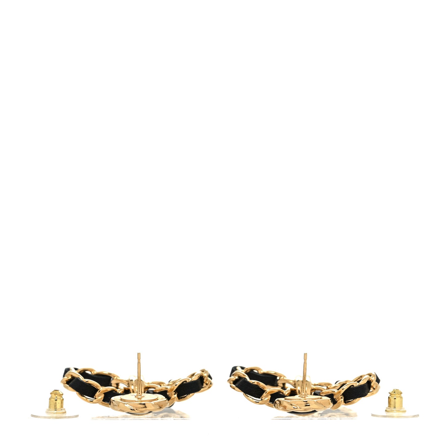 Lambskin Chain Bow Drop Earrings Black Gold