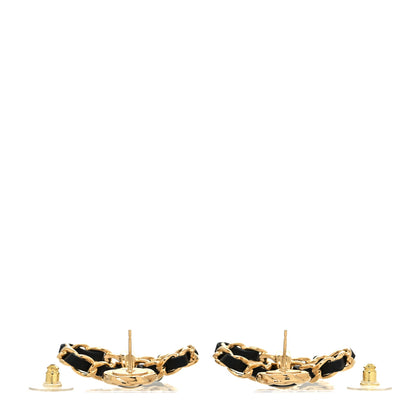 Chanel Lambskin Chain Bow Drop Earrings Black Gold 3 of 4