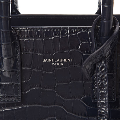 Saint Laurent Calfskin Crocodile Embossed Nano Sac De Jour Navy 11 of 11