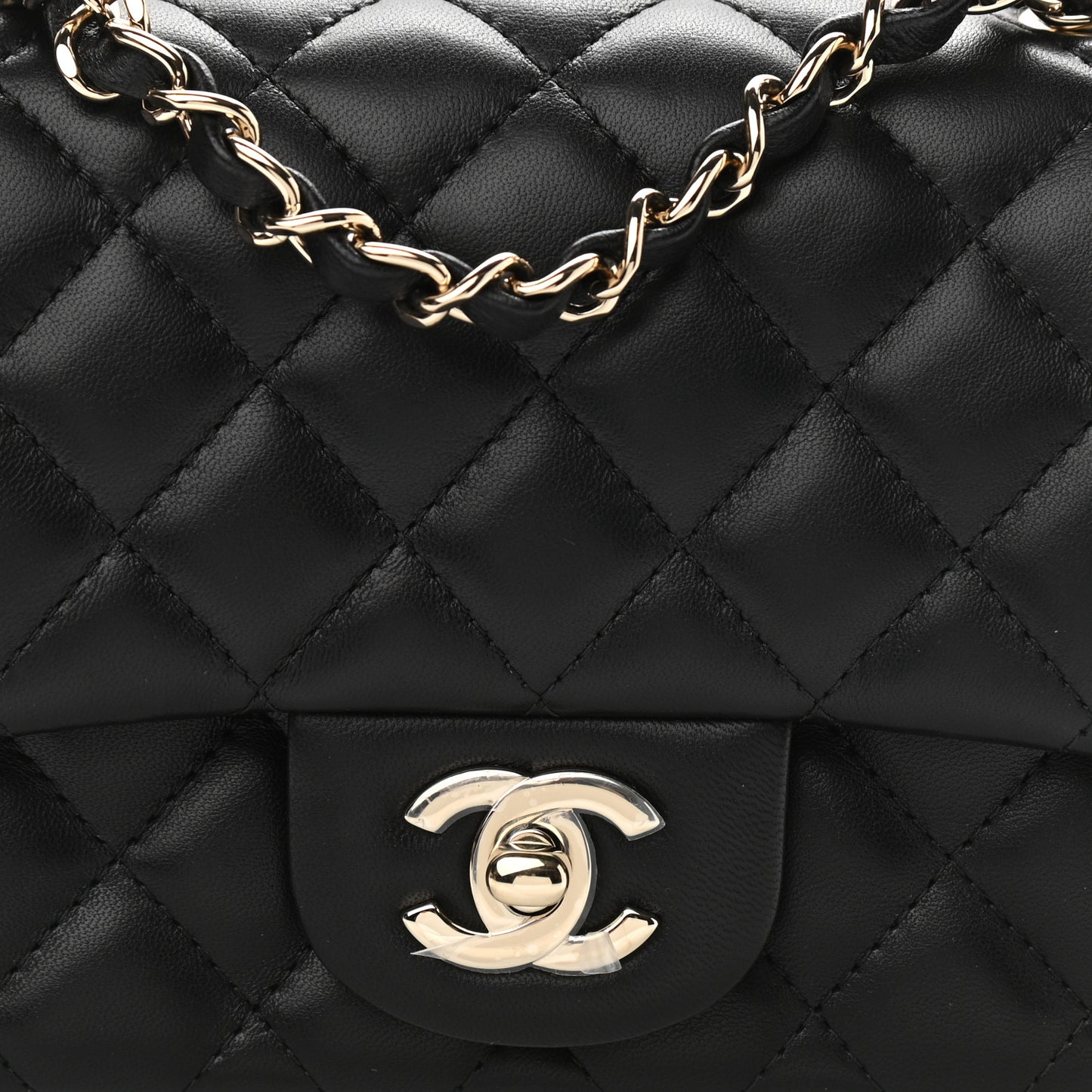 Lambskin Quilted Mini Square Flap Black
