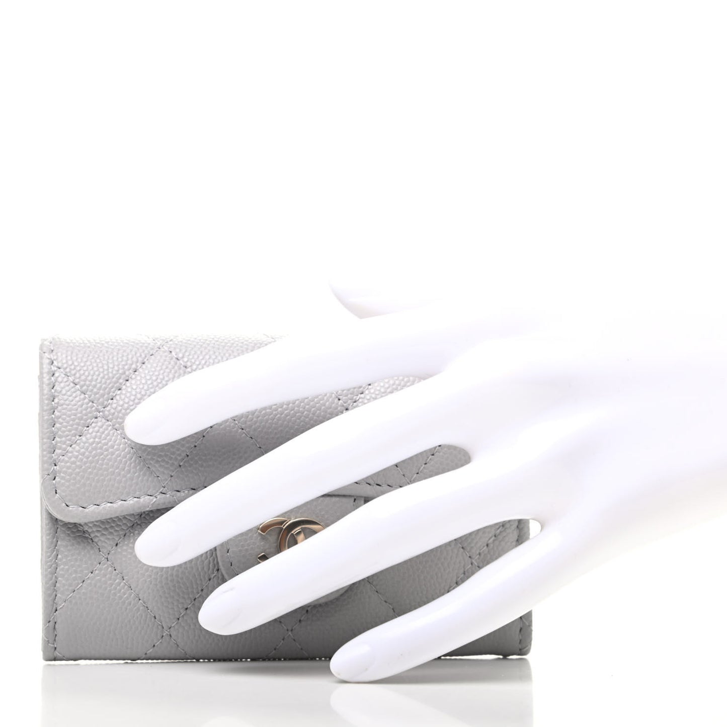 Caviar Quilted Flap Card Holder Wallet Grey