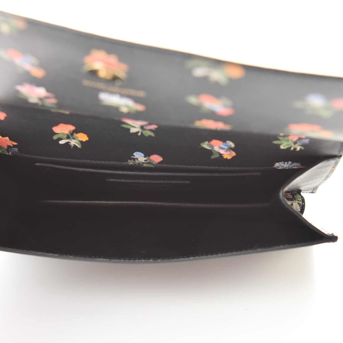 Calfskin Prairie Flower Printed Small Monogram Clutch Black Multicolor