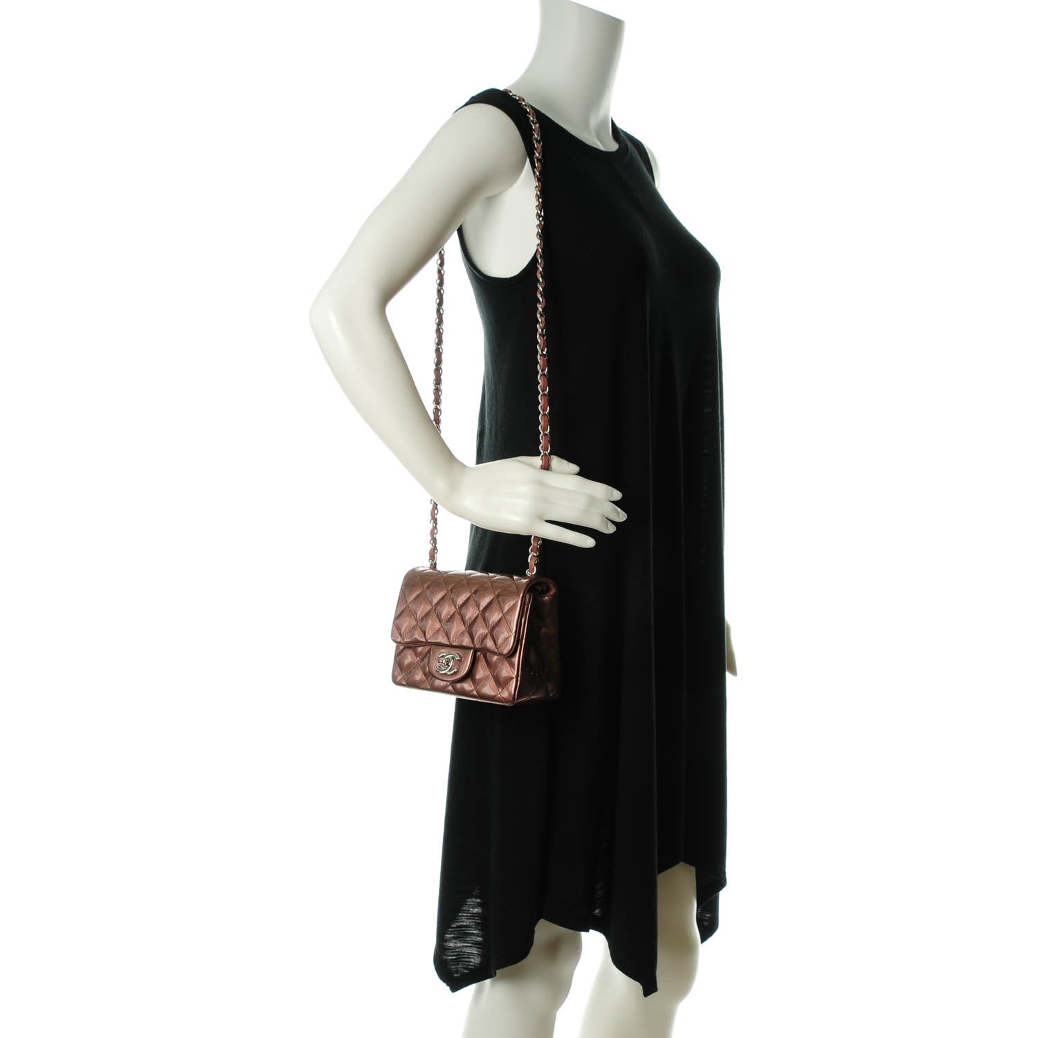 Chanel Striated Patent Quilted Mini Square Flap Pink 2 of 8