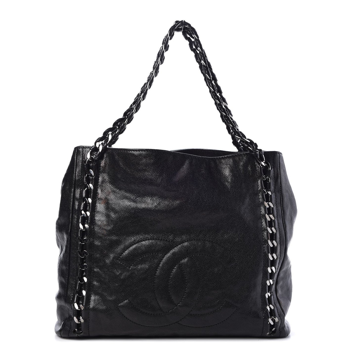 Glazed Caviar Modern Chain Tote Black