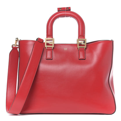 Fendi Vitello Glacier Medium FF Tote Rosso Cardinale 1 of 8
