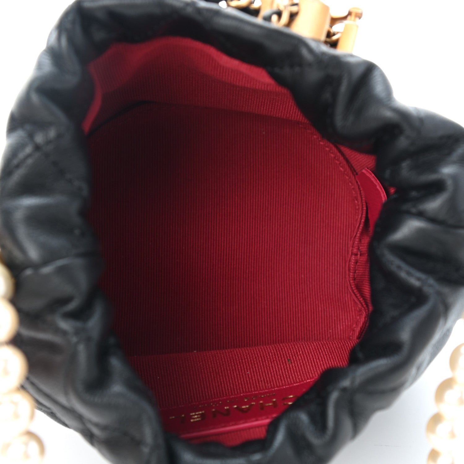 Chanel Calfskin Quilted Pearl Mini About Pearls Drawstring Bucket Bag Black 4 of 6