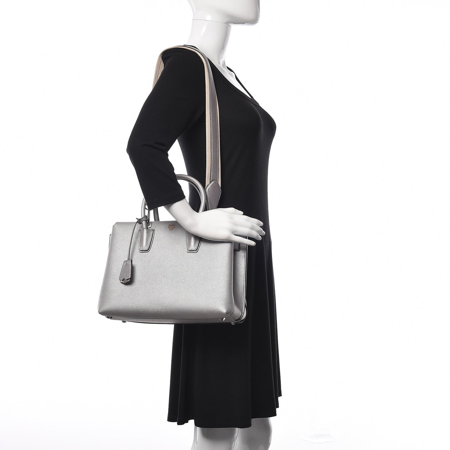 Metallic Grained Calfskin Medium Milla Tote Spike Silver