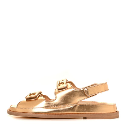 Chanel Metallic Laminated Calfskin Velcro Dad Sandals 40 Golden 1 of 7