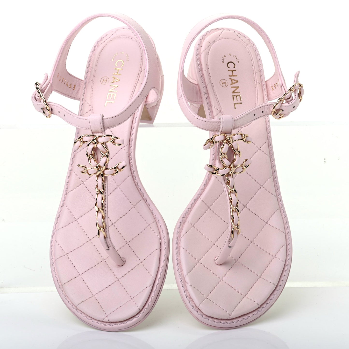 Lambskin Chain CC Logo Thong Sandals 35.5 Pink