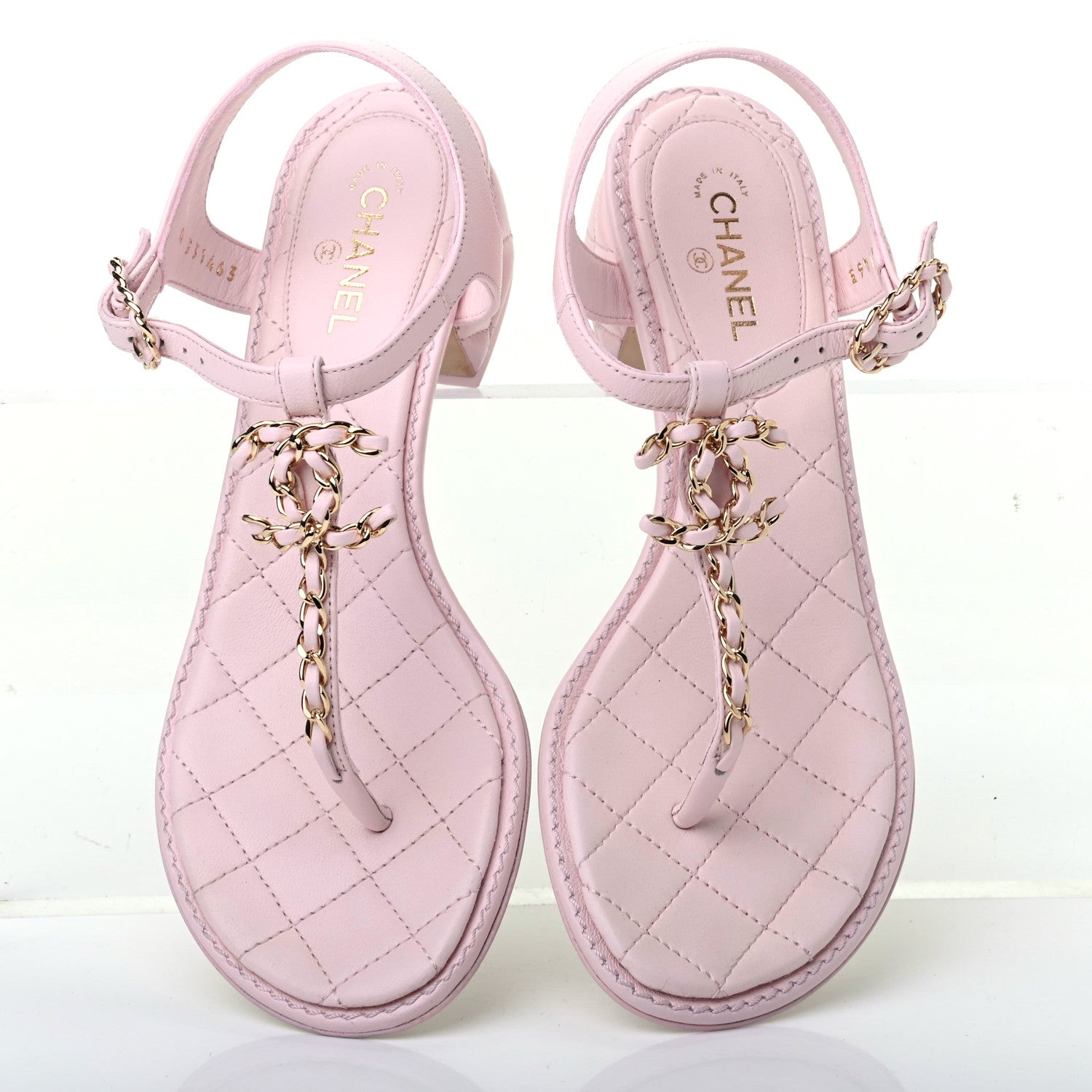 Chanel Lambskin Chain CC Logo Thong Sandals 35.5 Pink 8 of 11