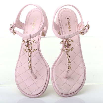 Chanel Lambskin Chain CC Logo Thong Sandals 35.5 Pink 8 of 11