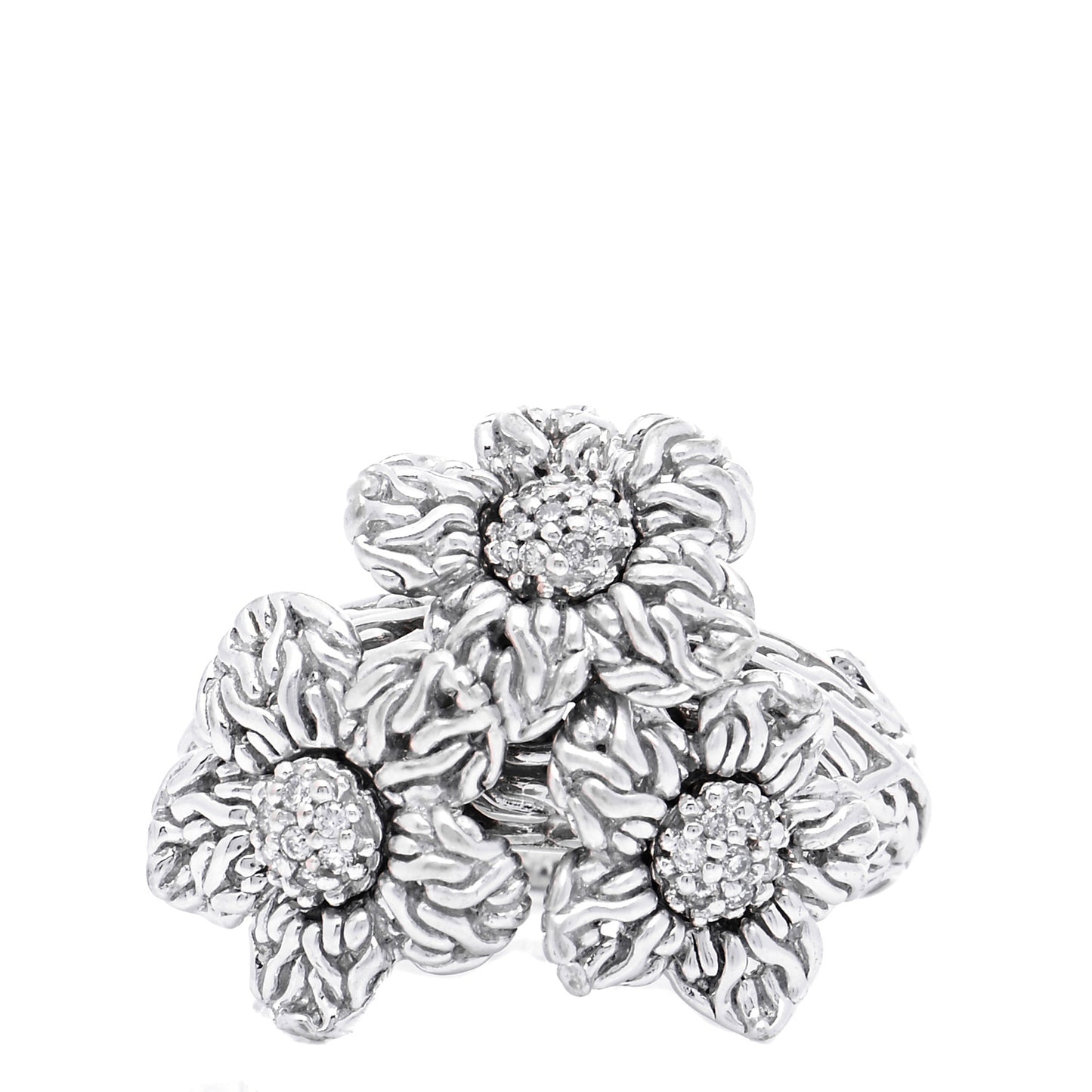 Sterling Silver 18K Yellow Gold Diamond Ayu Flower Ring 52 6