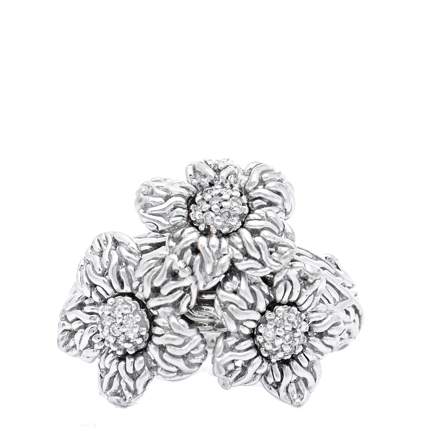 John Hardy Sterling Silver 18K Yellow Gold Diamond Ayu Flower Ring 52 6 1 of 7