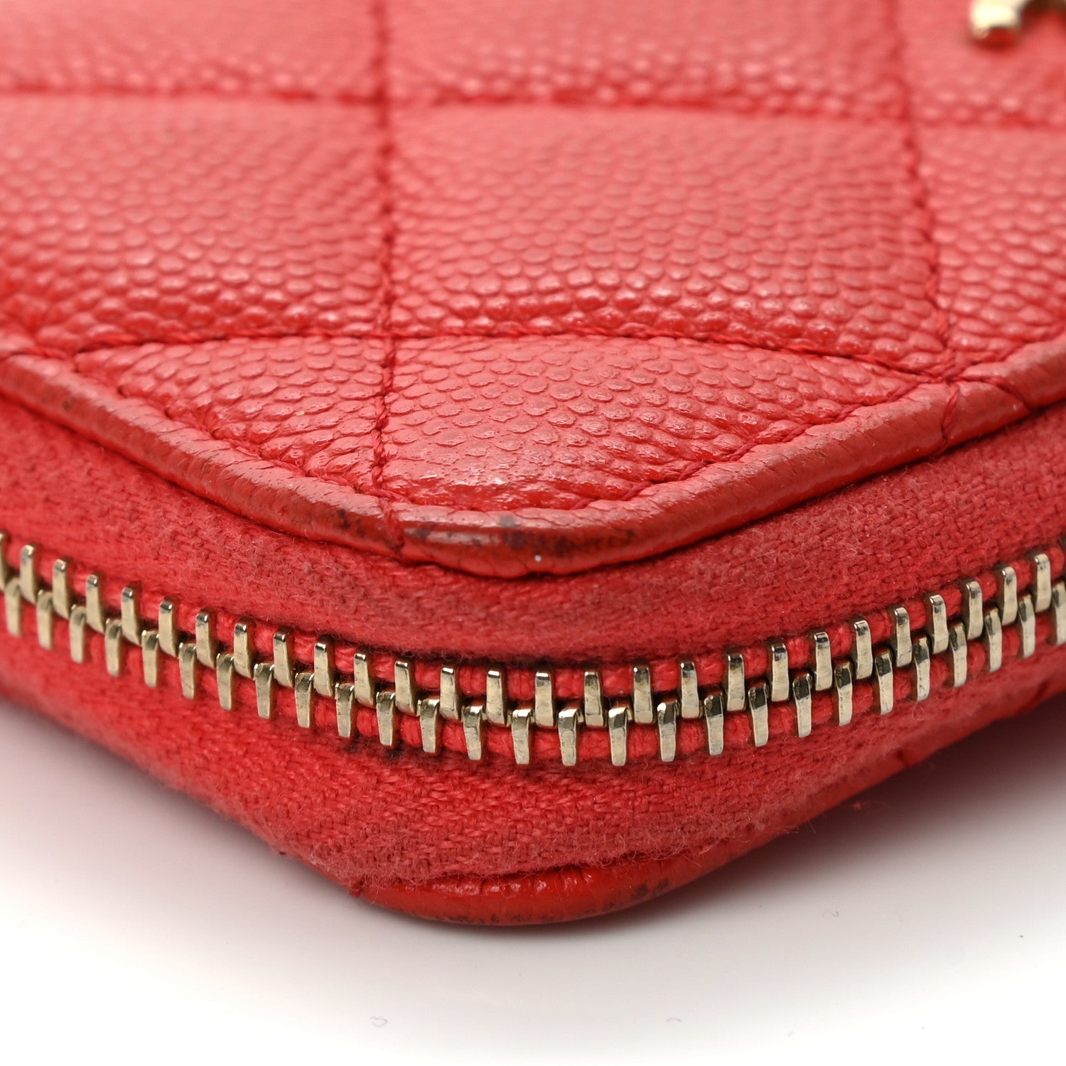 Chanel Caviar Quilted Zip Coin Purse Red 7 of 9