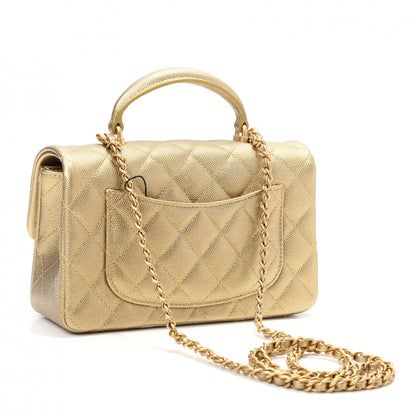 Chanel Metallic Caviar Quilted Mini Top Handle Rectangular Flap Gold 3 of 10