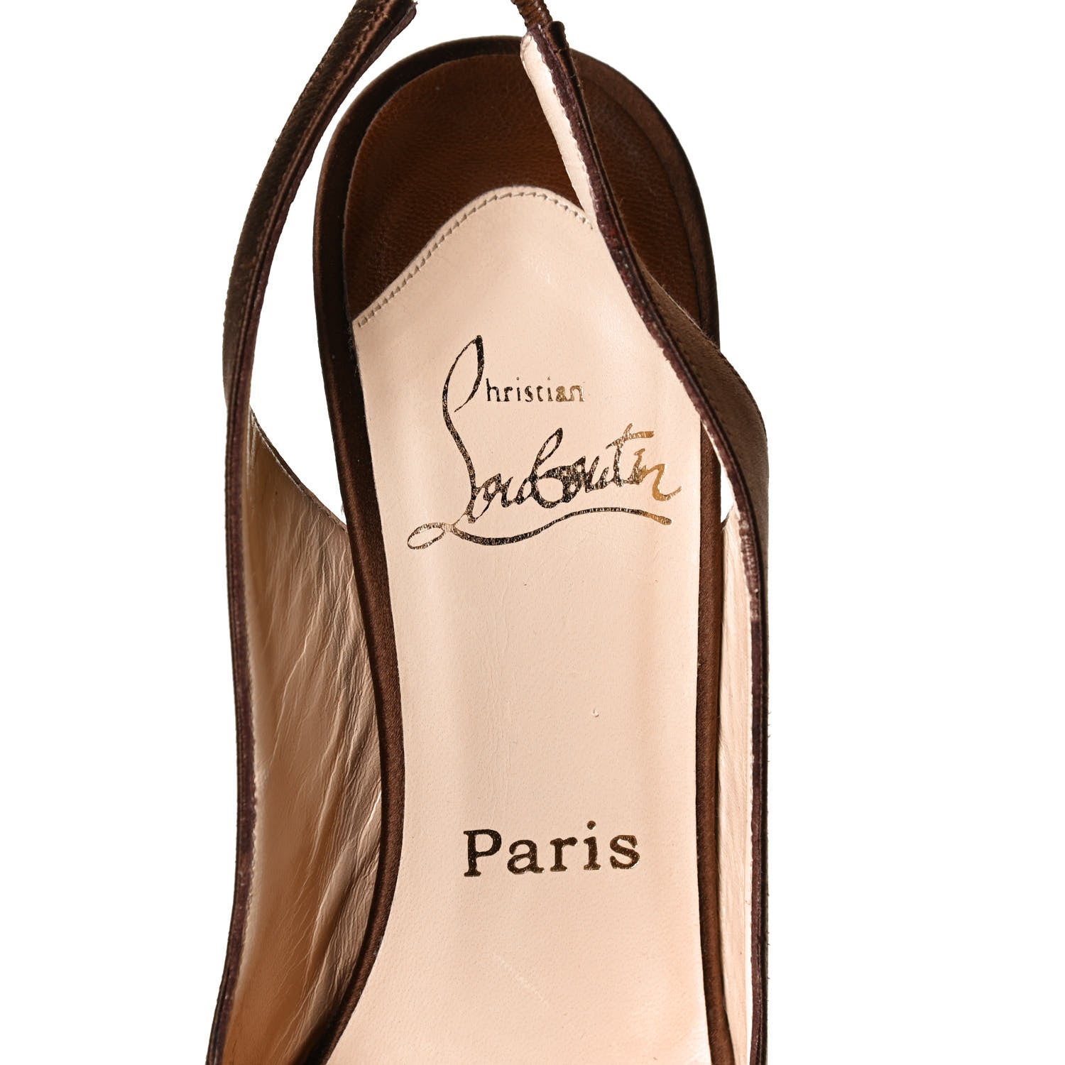 Christian Louboutin Satin Fiorellino Peep Toe Slingback 38 Brown 9 of 10