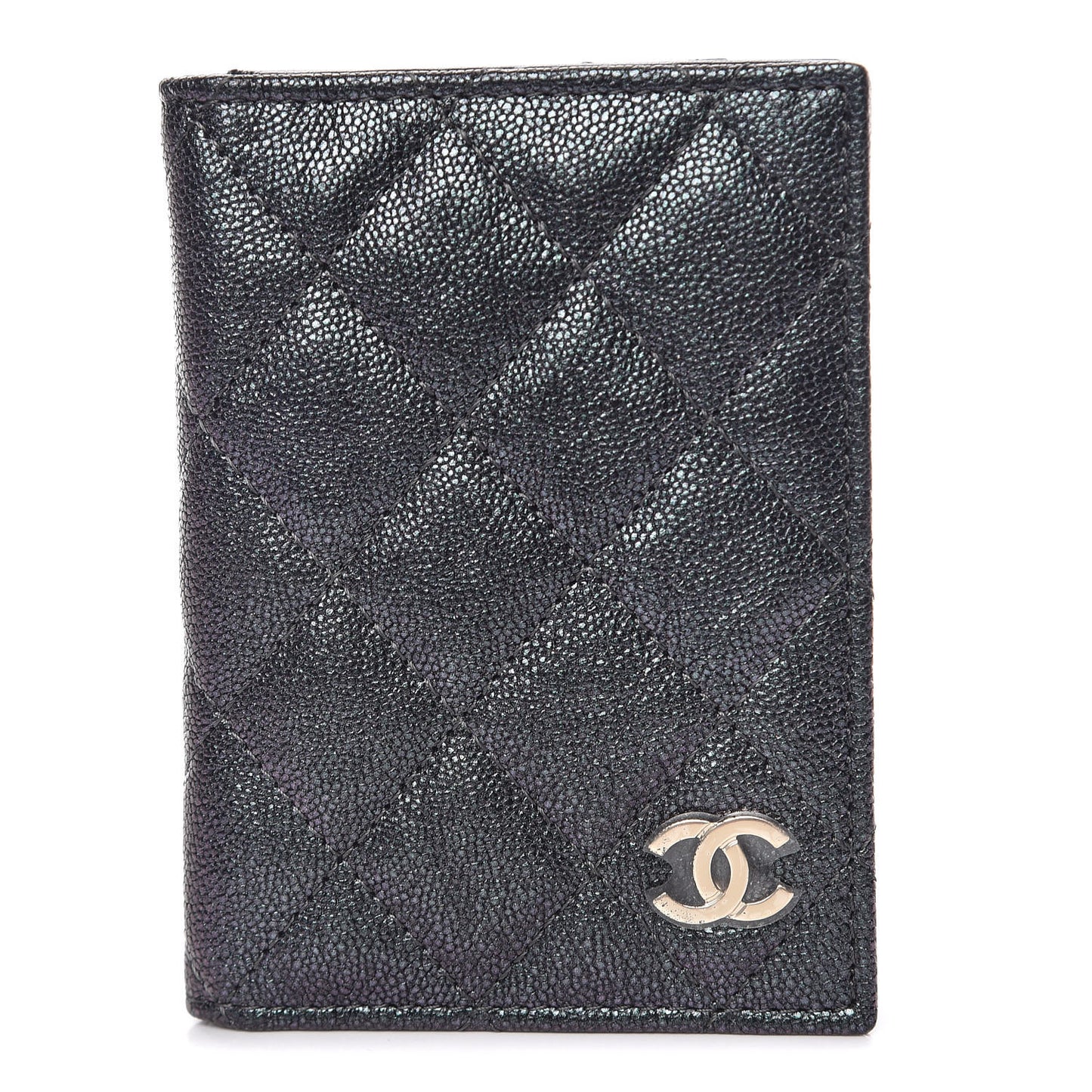 Iridescent Caviar Quilted Card Holder Wallet Black