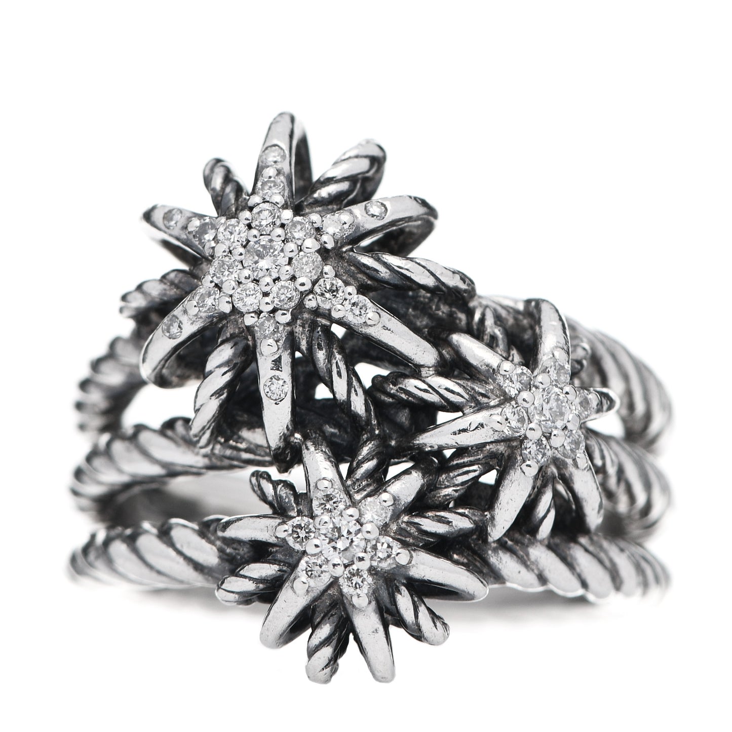 Sterling Silver Diamond Starburst Cluster Ring 54 6.75