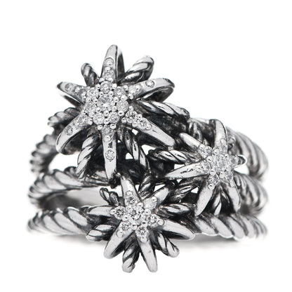 David Yurman Sterling Silver Diamond Starburst Cluster Ring 54 6.75 1 of 5