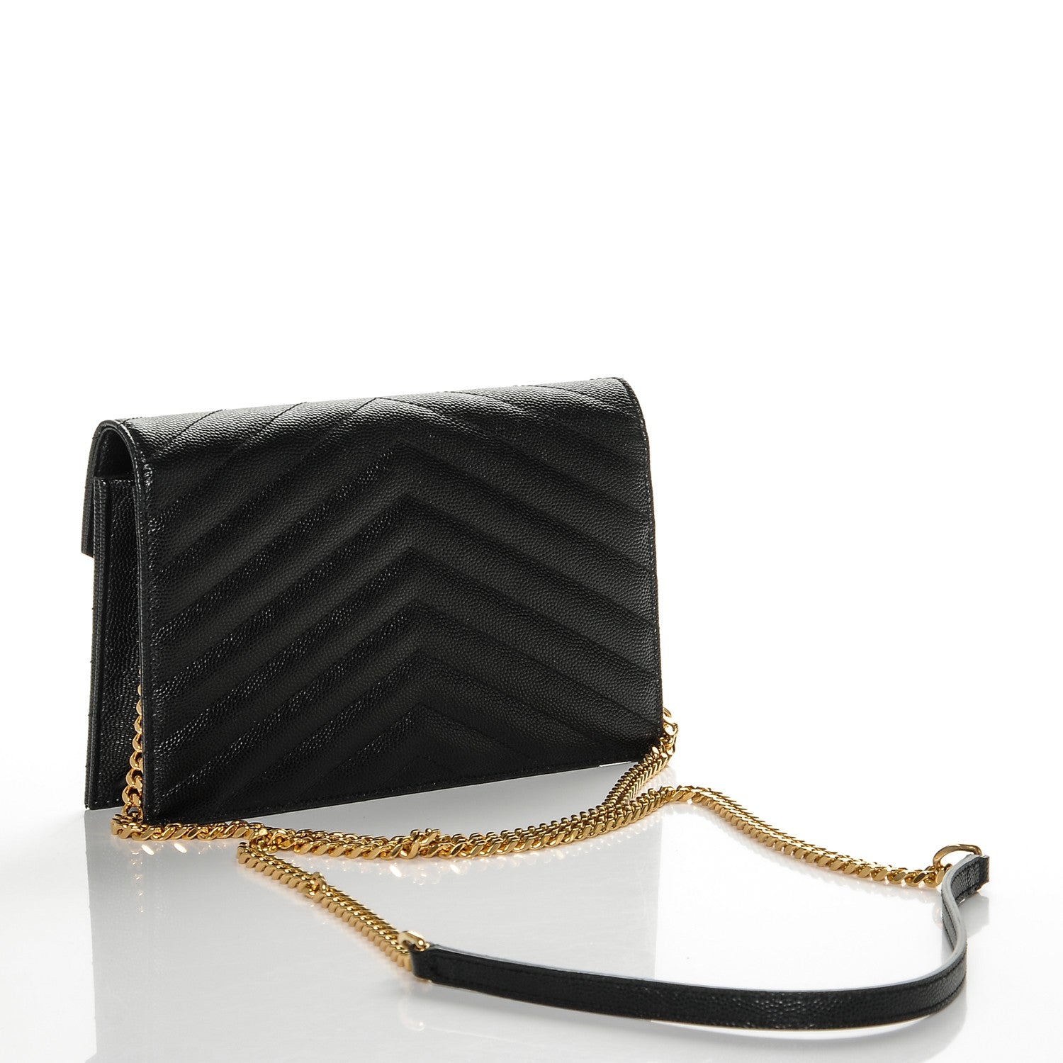 Saint Laurent Grain De Poudre Matelasse Chevron Monogram Envelope Chain Wallet Black 3 of 6