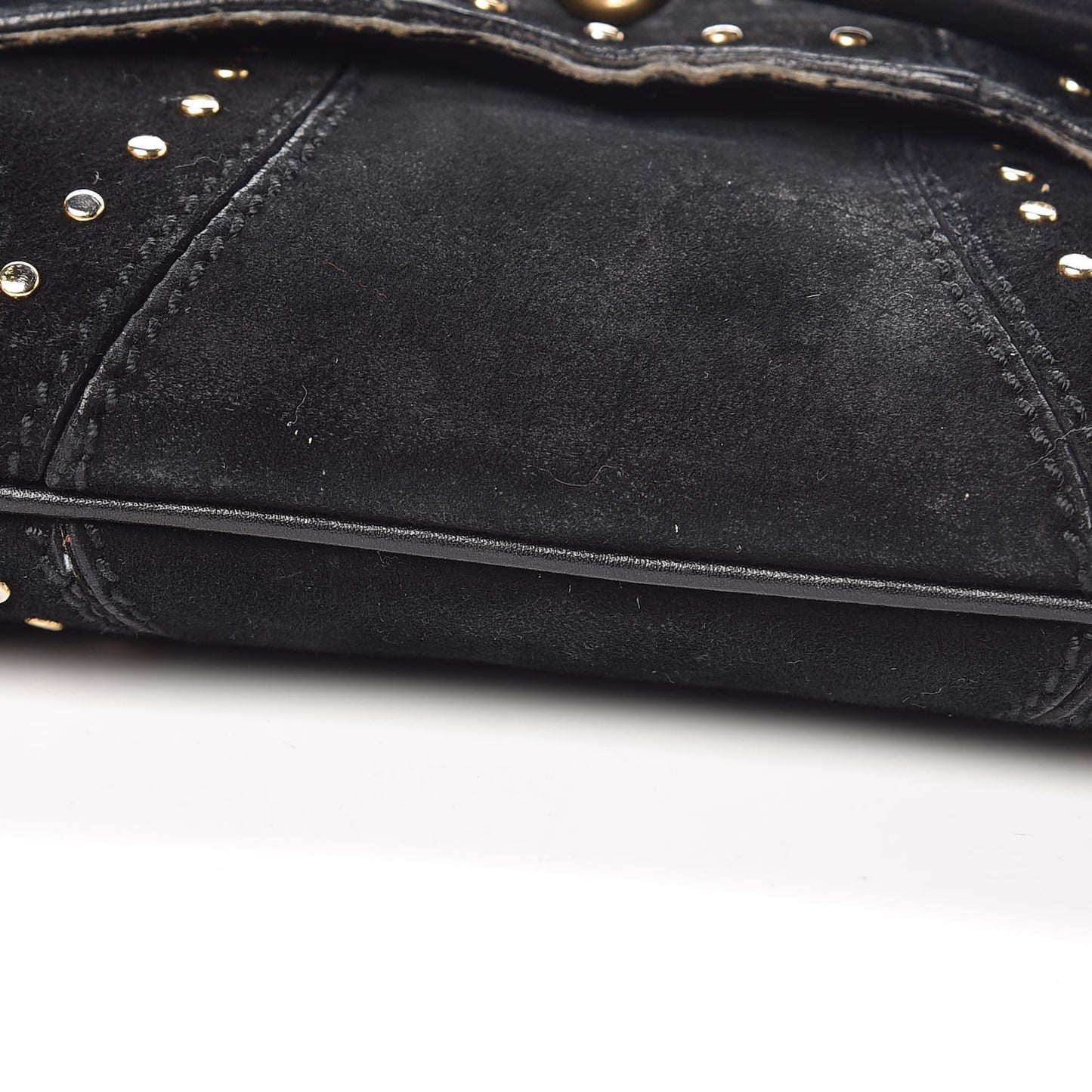 Suede Studded Horsebit Clutch Bag Black
