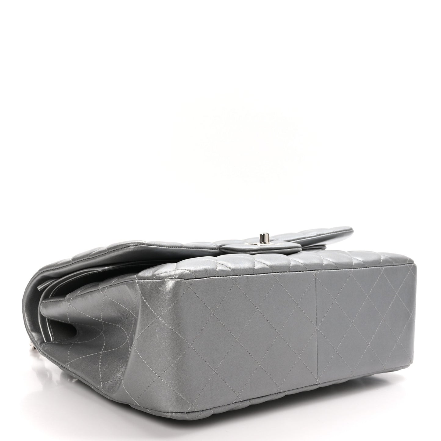 Metallic Lambskin Quilted Jumbo Double Flap Silver