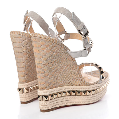 Christian Louboutin Veau Velours Cork Embossed Cataclou 140 Wedge Sandals 41 Colombe 4 of 7