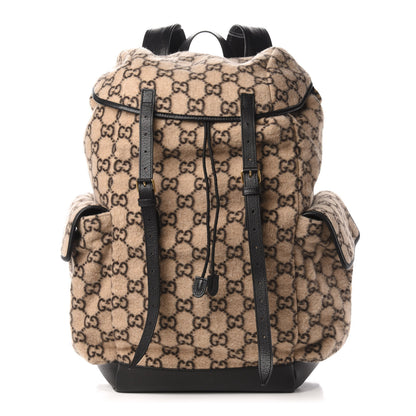 Gucci Covered Wool GG Monogram Large Double Buckle Backpack Beige Ebony Black 1 of 13