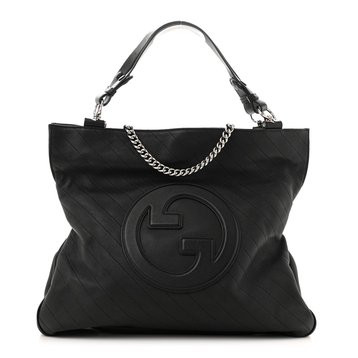 Sakai Be Green Calfskin Diagonal Stitched Medium Blondie Tote  Black