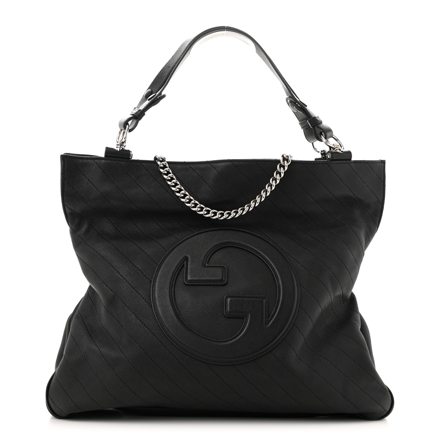 Gucci Sakai Be Green Calfskin Diagonal Stitched Medium Blondie Tote  Black 1 of 12