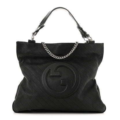 Gucci Sakai Be Green Calfskin Diagonal Stitched Medium Blondie Tote  Black 1 of 12