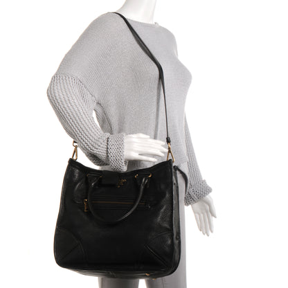 Prada Deerskin Zipper Detail Tote Black 2 of 13