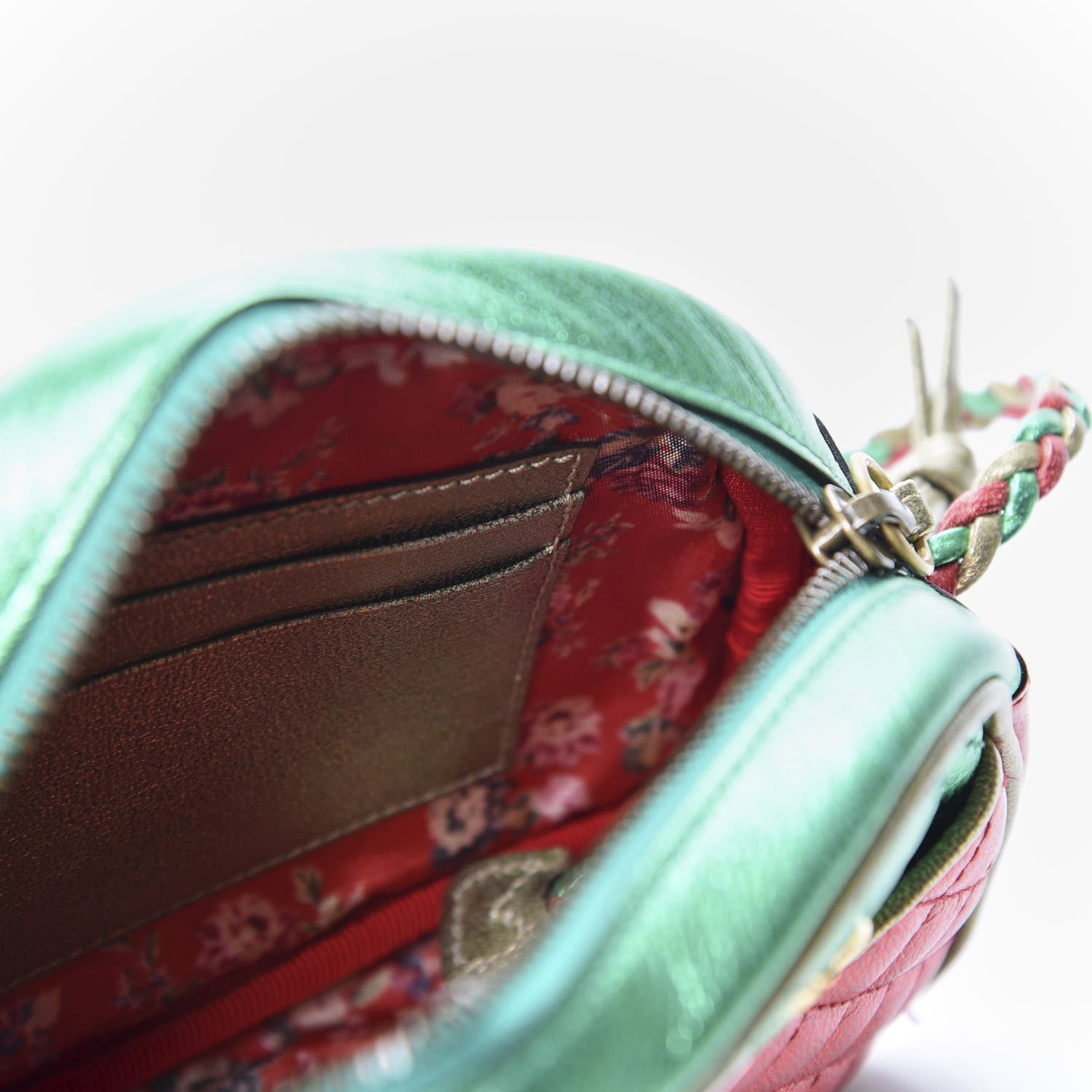 Gucci Laminated Nappa Trapuntata Mini Zumi Dome Shoulder Bag Rosso Jasmine Green Rame 4 of 9